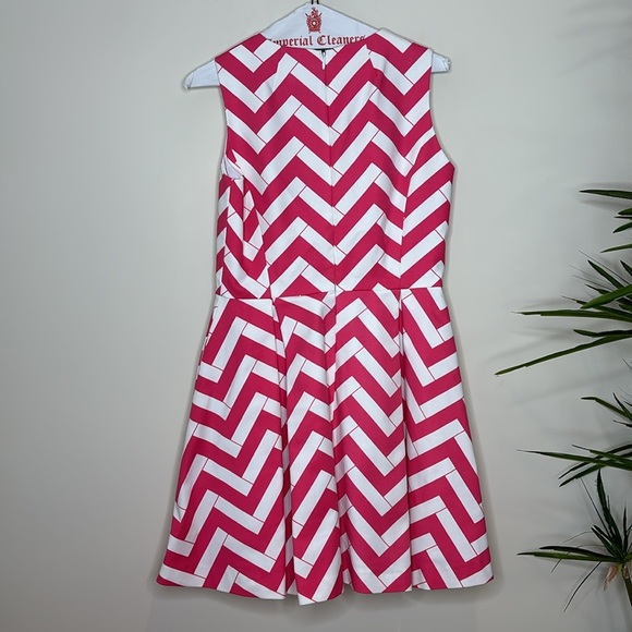Elizabeth McKay || Hot Pink Bamboo Chevron Fit & Flare Dress w/POCKETS; Size 2 - Picture 9 of 17